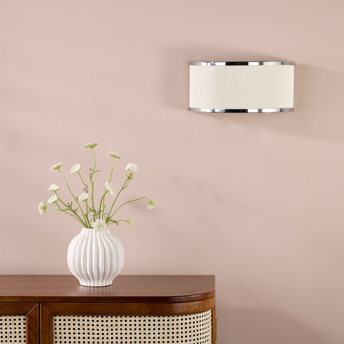 Alvaro Large Wall Light In Polished Chrome With Pleated Ivory Shade