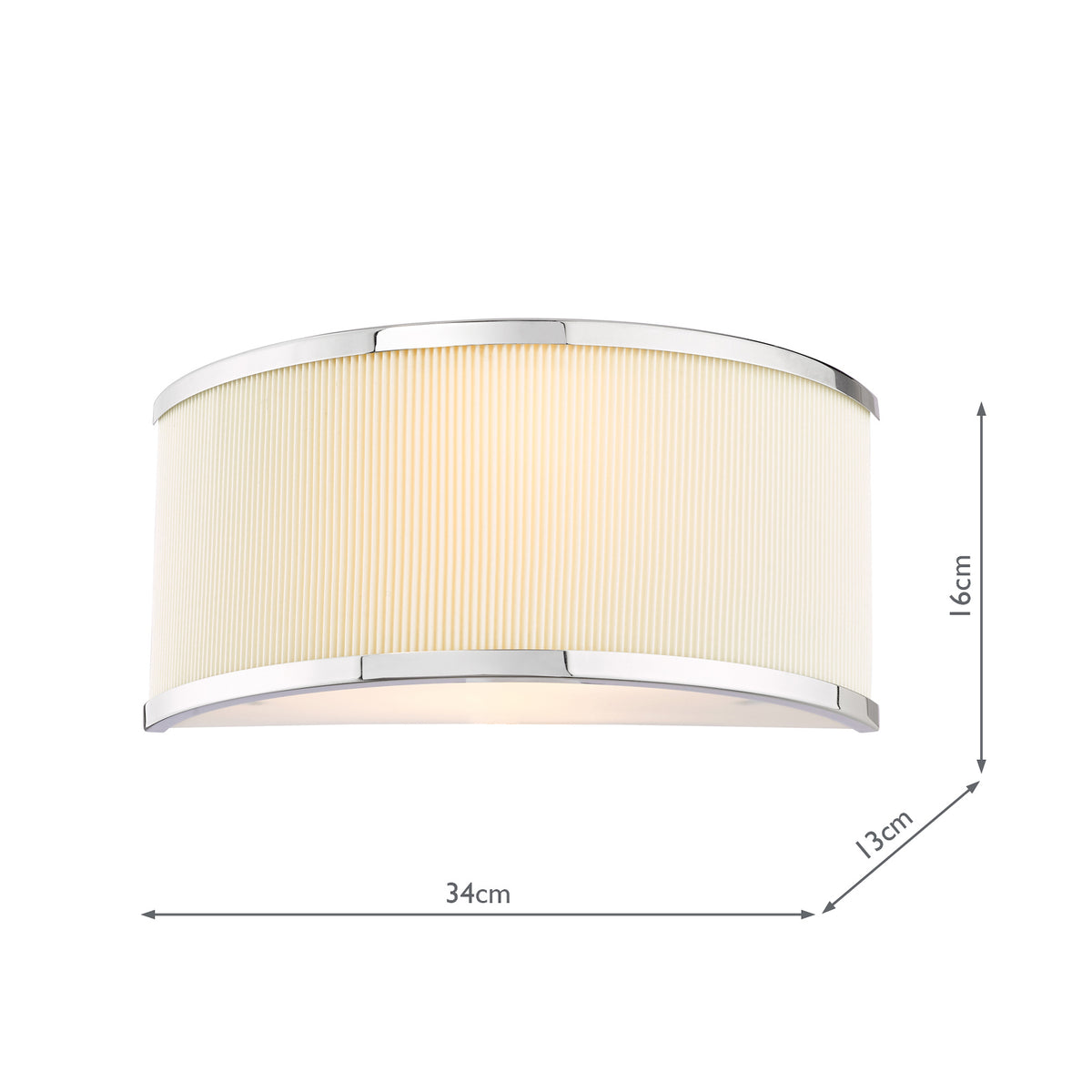 Alvaro Large Wall Light In Polished Chrome With Pleated Ivory Shade