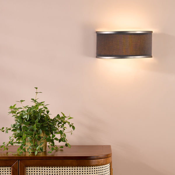 Alvaro Large Wall Light in Antique Bronze With Pleated Mushroom Shade