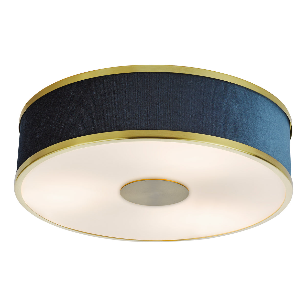 Alvaro Semi Flush Ceiling Light In Brushed Brass With Navy Blue Velvet Shade