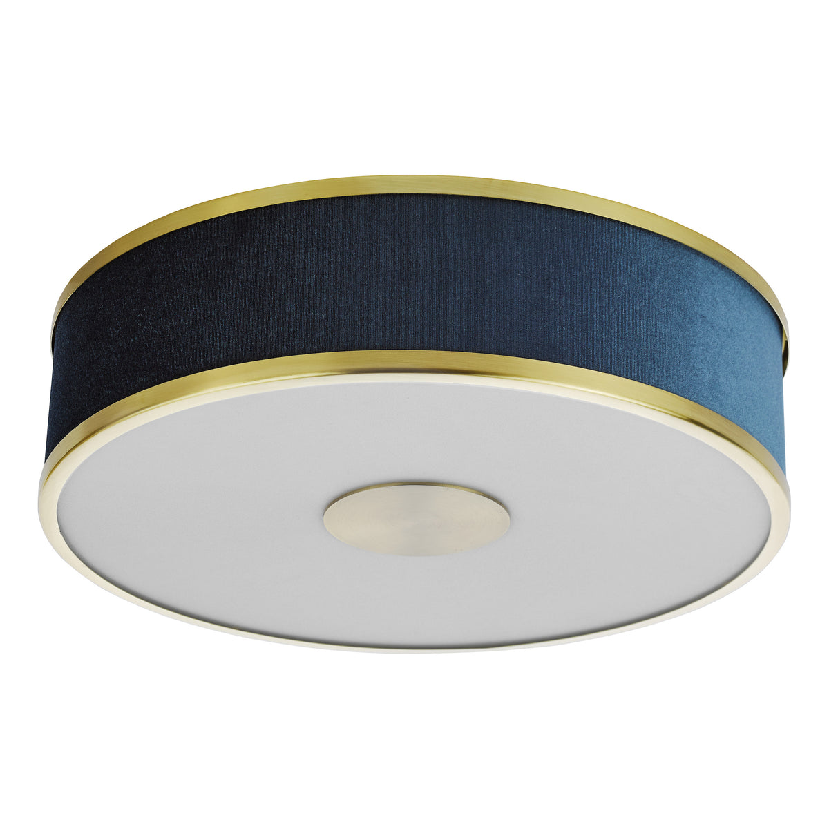 Alvaro Semi Flush Ceiling Light In Brushed Brass With Navy Blue Velvet Shade