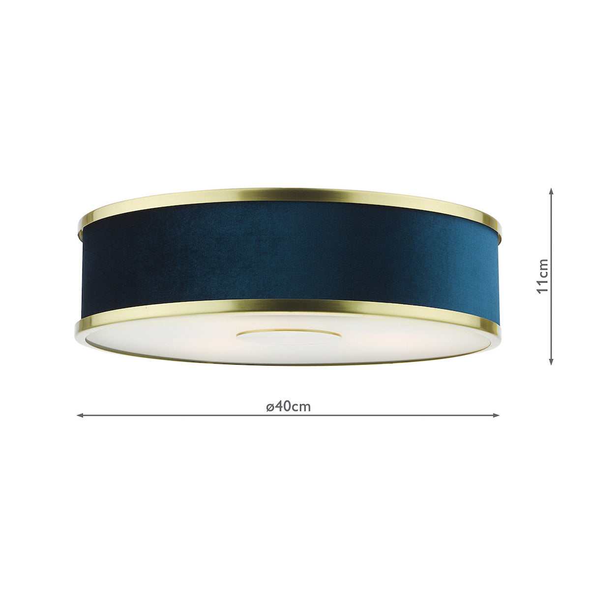 Alvaro Semi Flush Ceiling Light In Brushed Brass With Navy Blue Velvet Shade