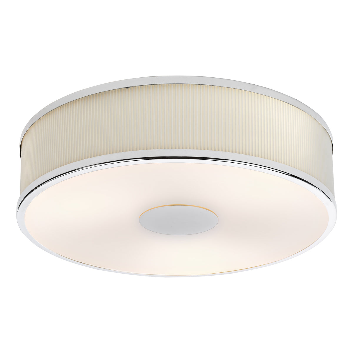 Alvaro Semi Flush Ceiling Light In Polished Chrome With Pleated Ivory Shade