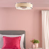 Alvaro Semi Flush Ceiling Light In Polished Chrome With Pleated Ivory Shade