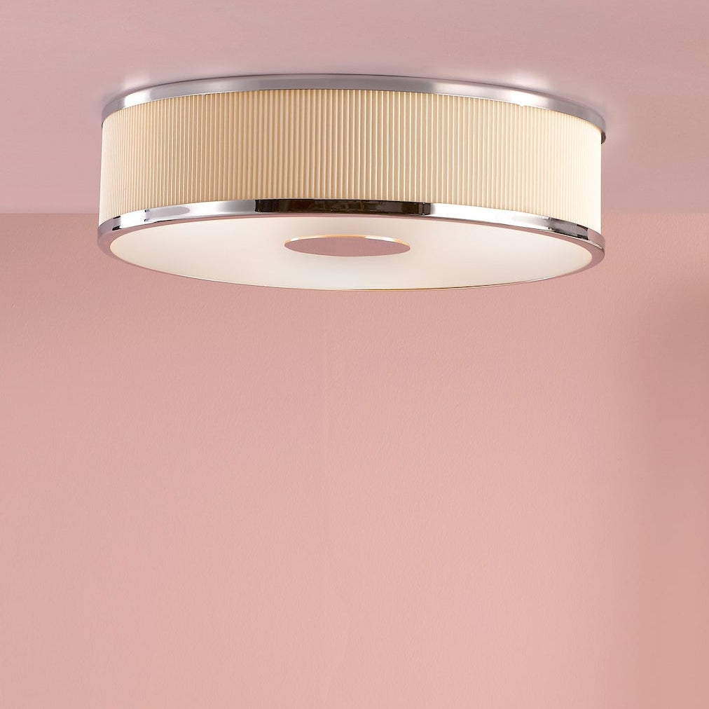 Alvaro Semi Flush Ceiling Light In Polished Chrome With Pleated Ivory Shade