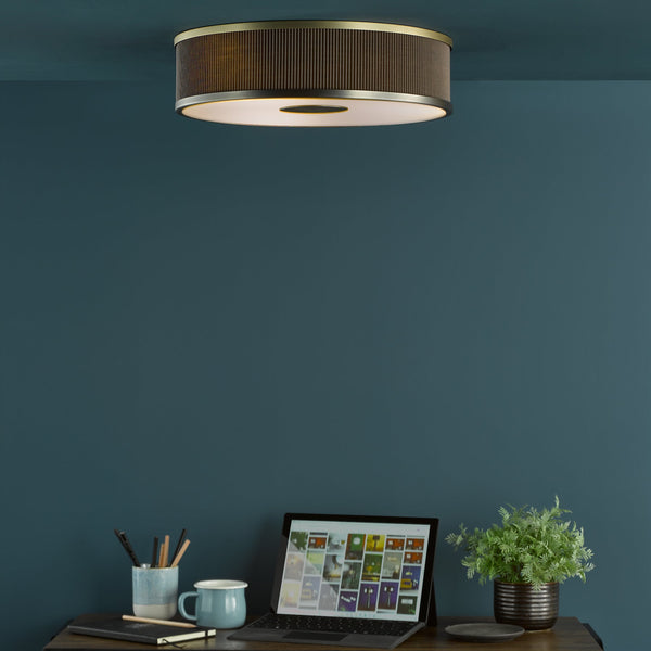 Alvaro Semi Flush Ceiling Light In Antique Bronze With Pleated Mushroom Shade