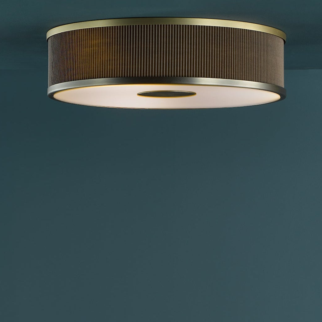 Alvaro Semi Flush Ceiling Light In Antique Bronze With Pleated Mushroom Shade