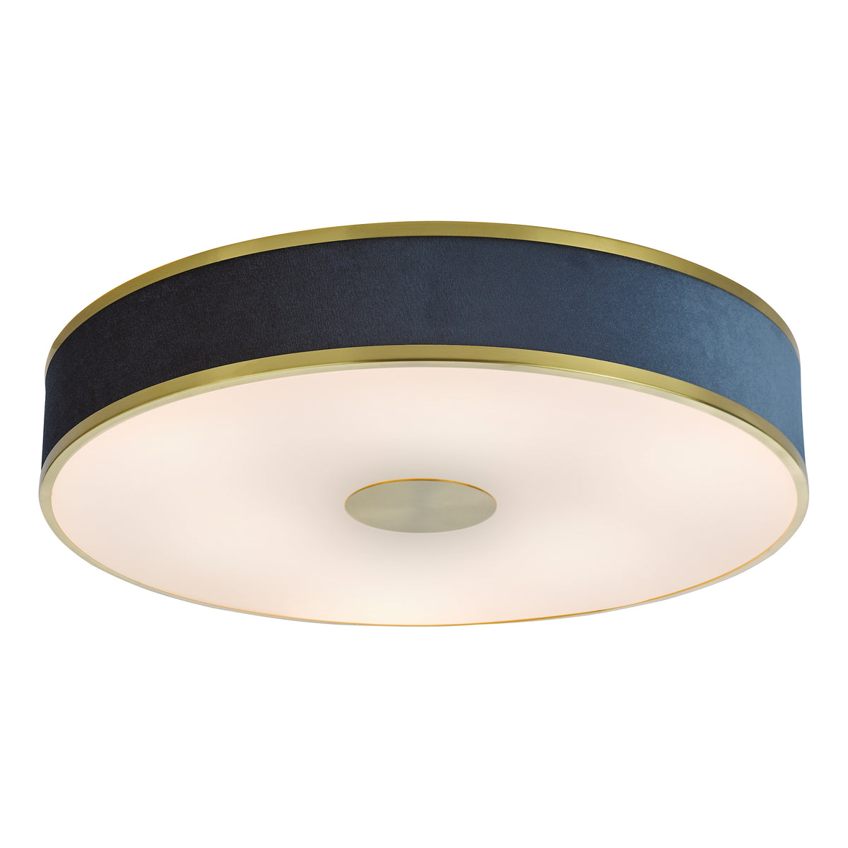 Alvaro Large Semi Flush Ceiling Light In Brushed Brass With Navy Blue Velvet Shade