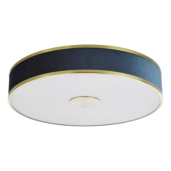Alvaro Large Semi Flush Ceiling Light In Brushed Brass With Navy Blue Velvet Shade