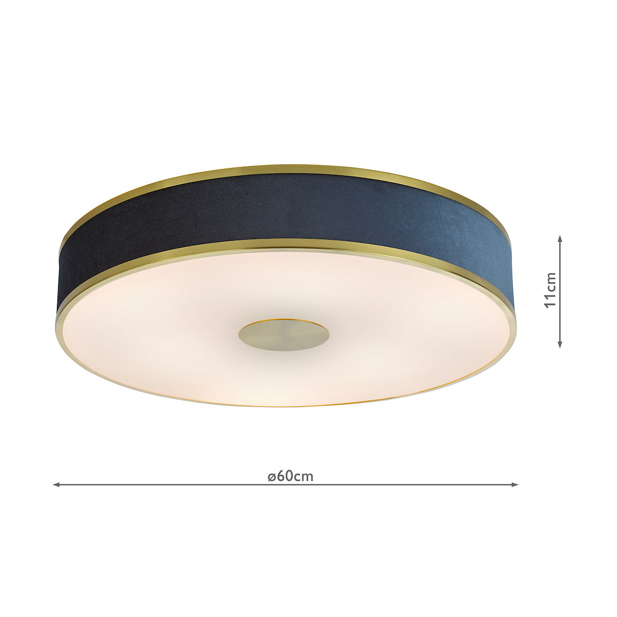 Alvaro Large Semi Flush Ceiling Light In Brushed Brass With Navy Blue Velvet Shade