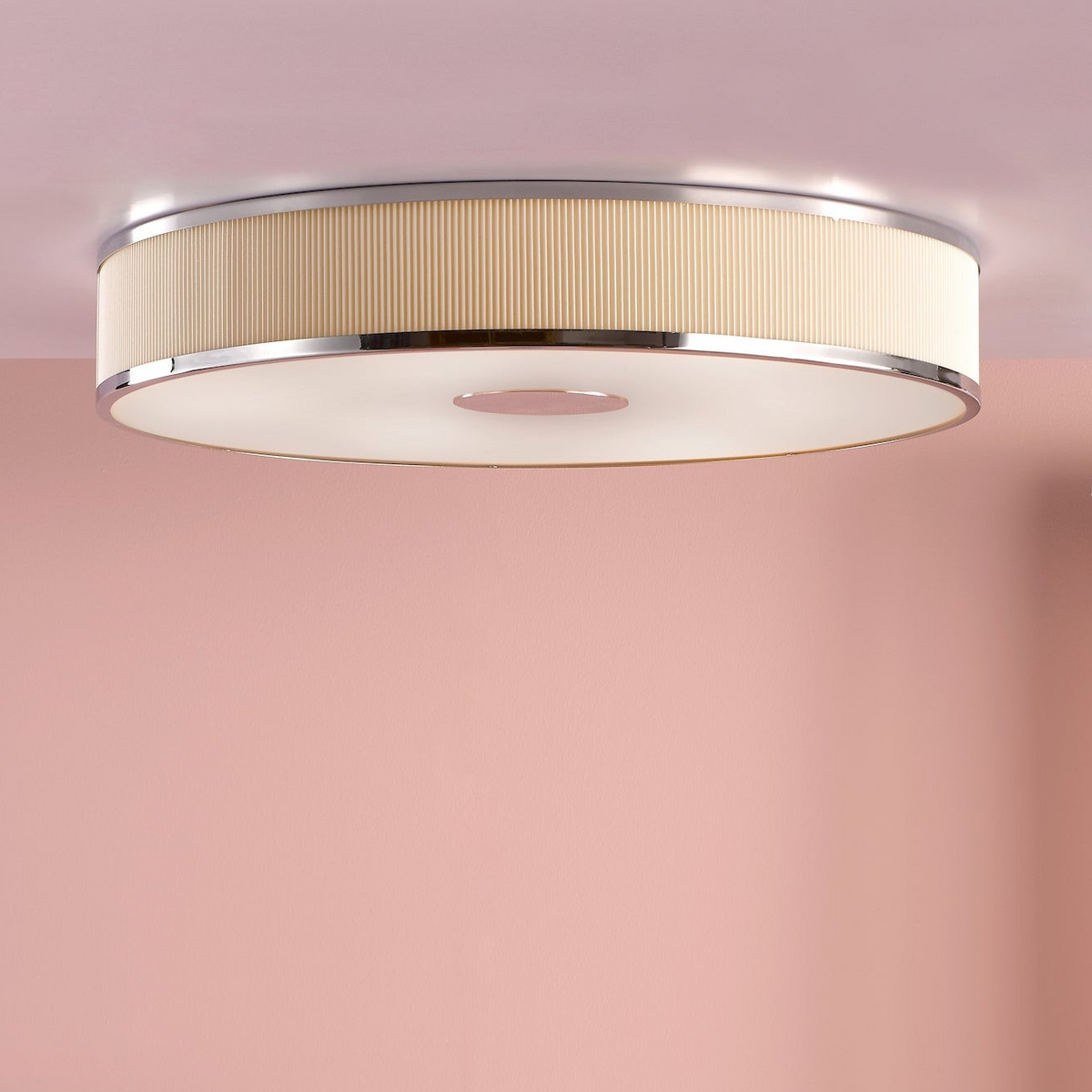 Alvaro Large Semi Flush Ceiling Light In Polished Chrome With Pleated Ivory Shade