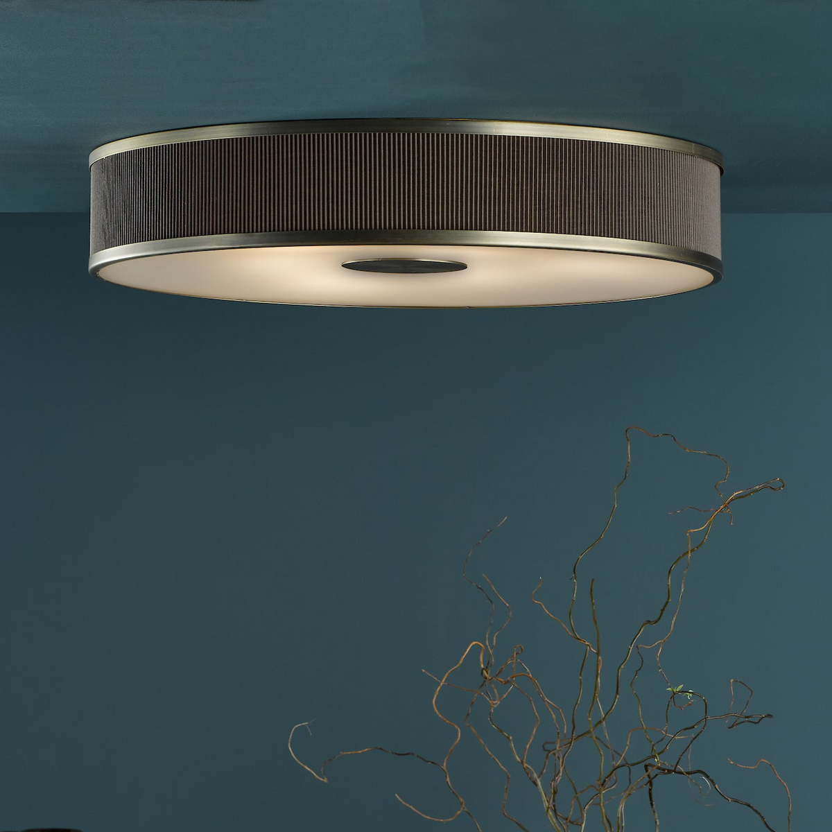 Alvaro Large Semi Flush Ceiling Light In Antique Bronze With Pleated Mushroom Shade