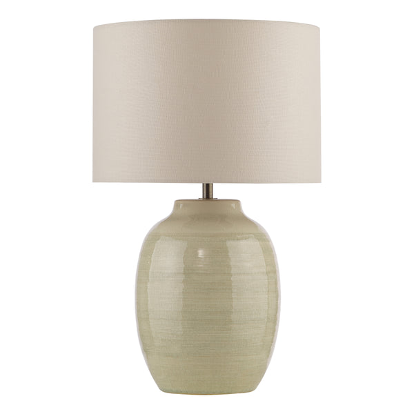 Amsara Ceramic Table Lamp in Pale Green with Ivory Linen Shade