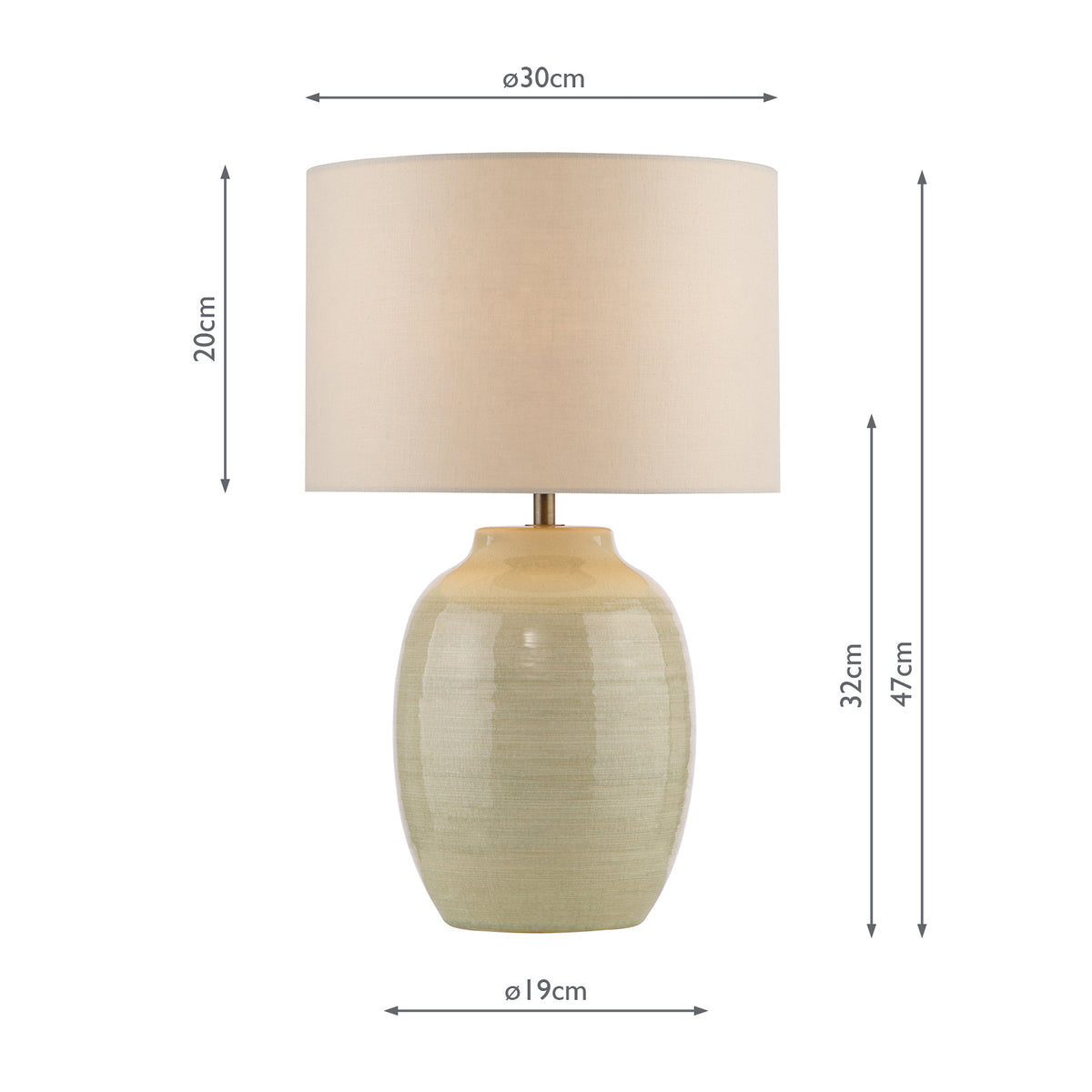 Amsara Ceramic Table Lamp in Pale Green with Ivory Linen Shade