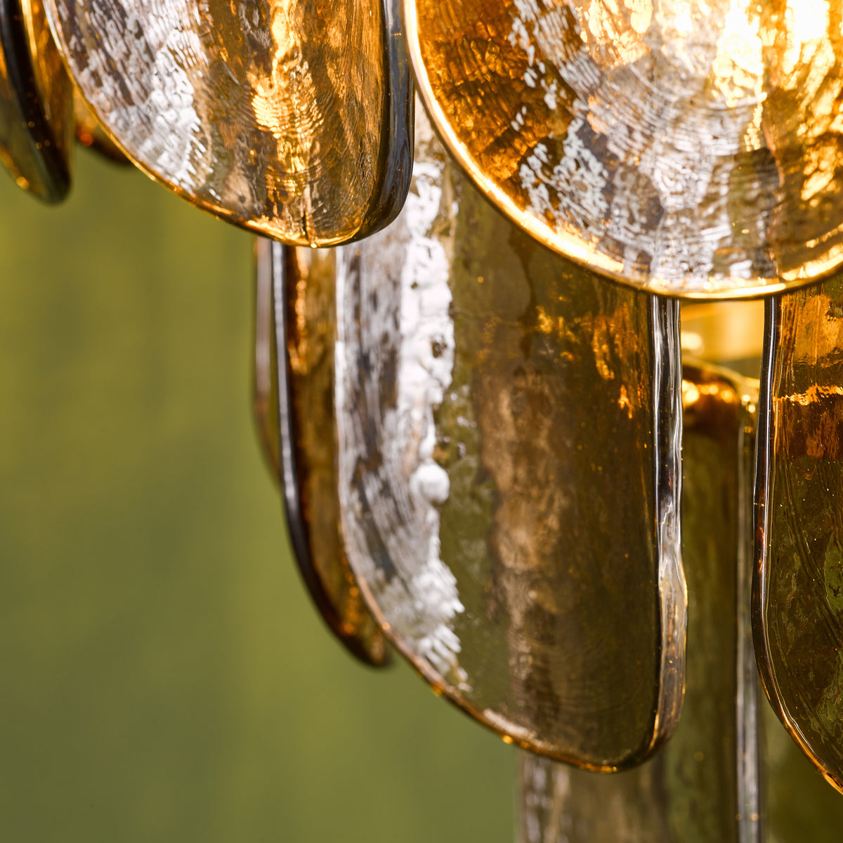 Anielle Nine Light Chandelier in Natural Brass with Tea Smoked Glass Panels