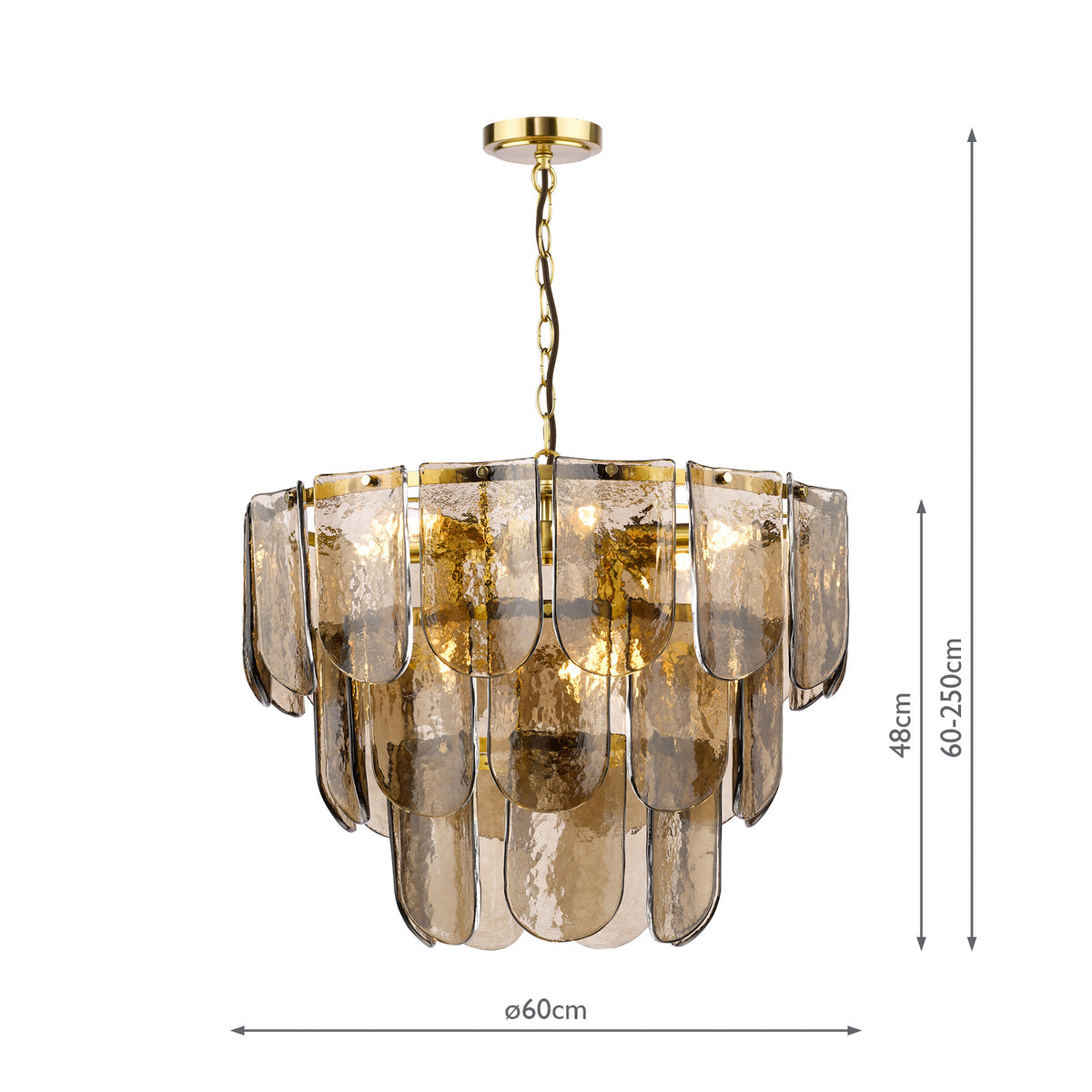 Anielle Nine Light Chandelier in Natural Brass with Tea Smoked Glass Panels