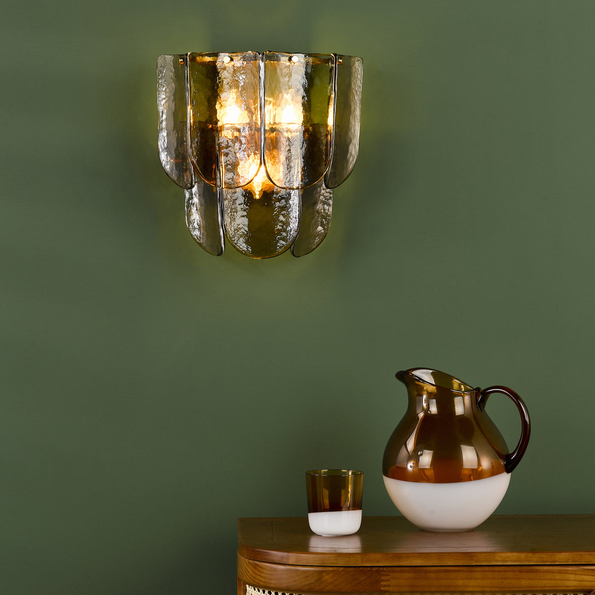 Anielle Wall Light in Natural Brass with Tea Smoked Glass Panels