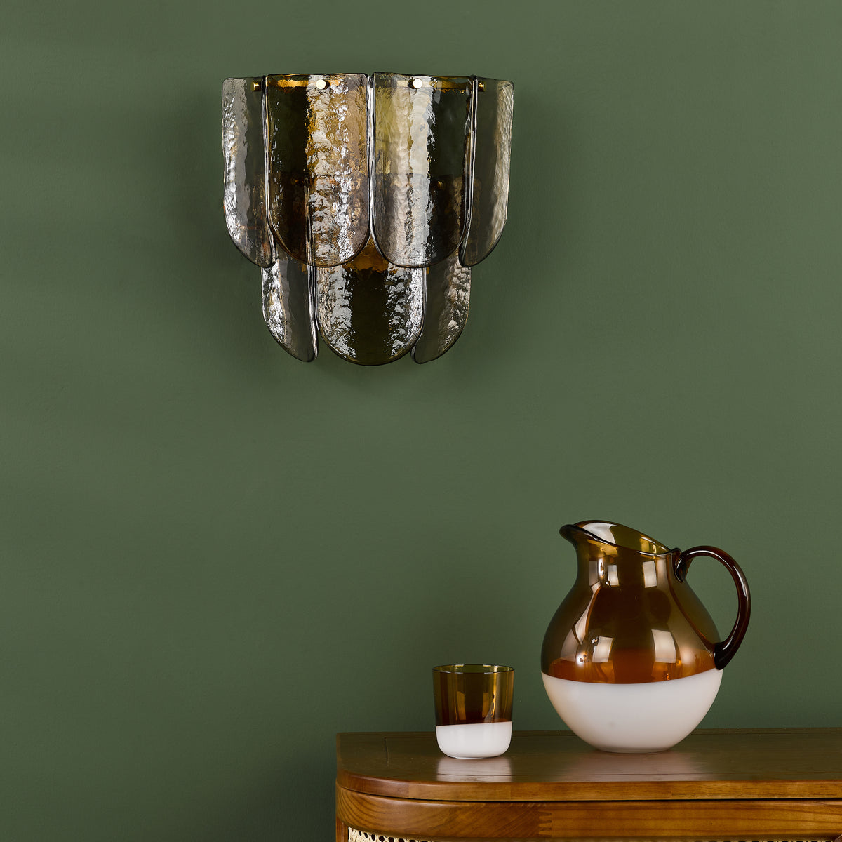 Anielle Wall Light in Natural Brass with Tea Smoked Glass Panels