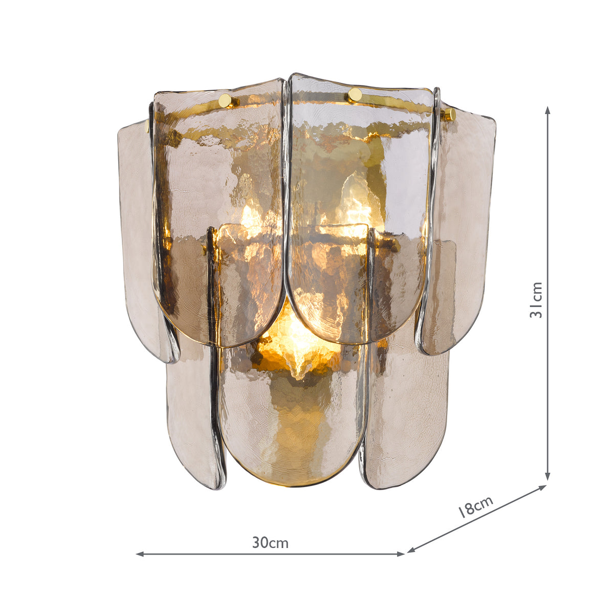 Anielle Wall Light in Natural Brass with Tea Smoked Glass Panels