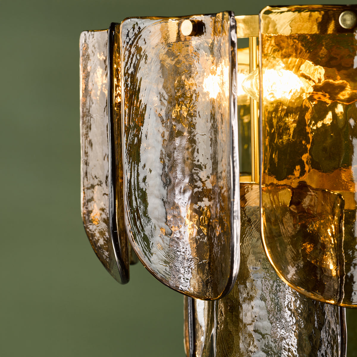 Anielle Seven Light Chandelier in Natural Brass with Tea Smoked Glass Panels