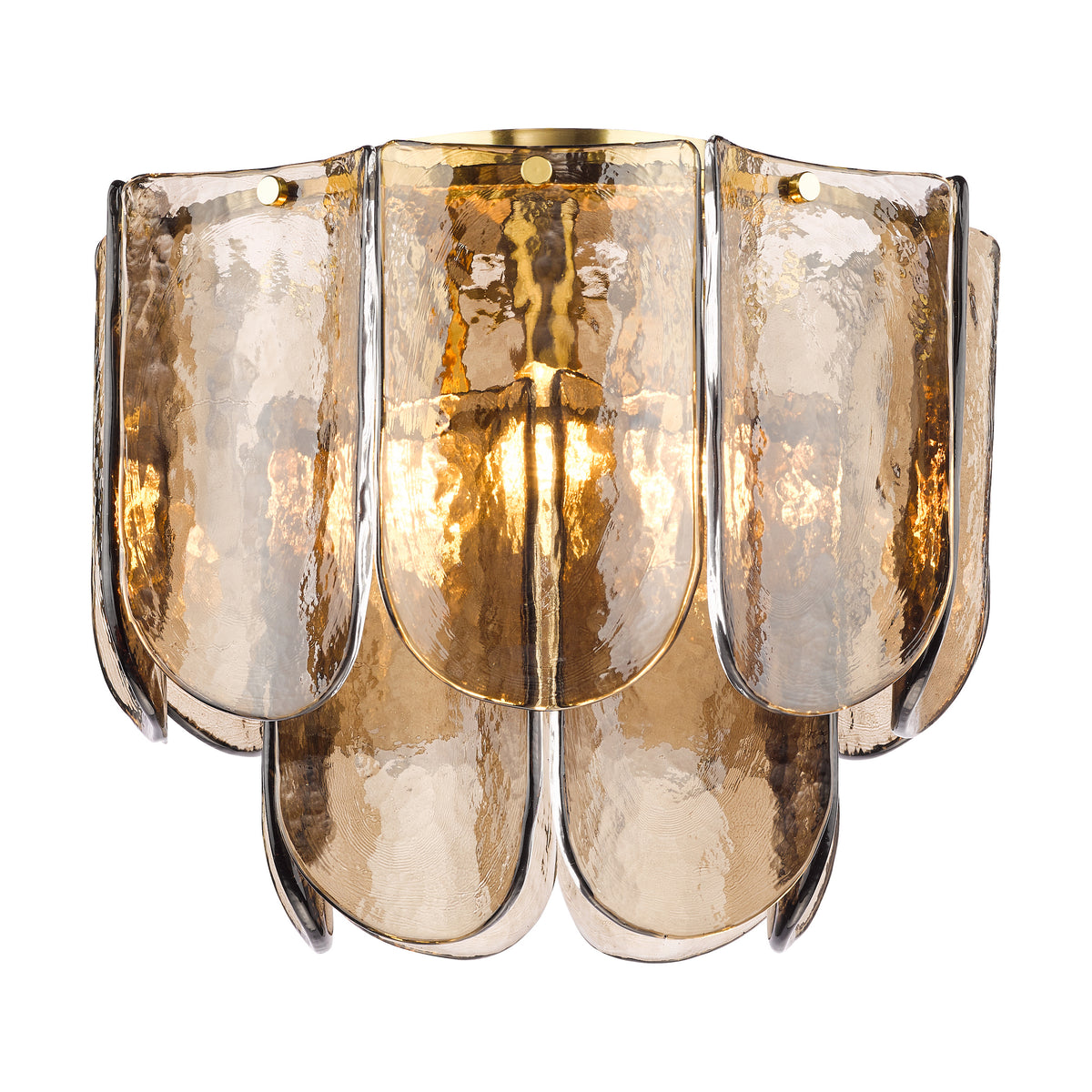 Anielle Semi Flush Ceiling Light  in Natural Brass with Tea Smoked Glass Panels