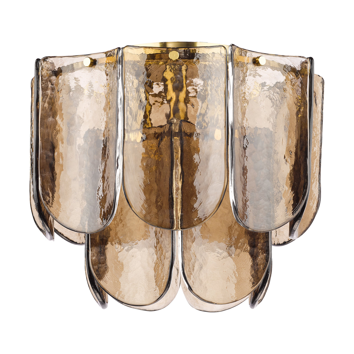 Anielle Semi Flush Ceiling Light  in Natural Brass with Tea Smoked Glass Panels
