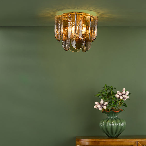 Anielle Semi Flush Ceiling Light  in Natural Brass with Tea Smoked Glass Panels