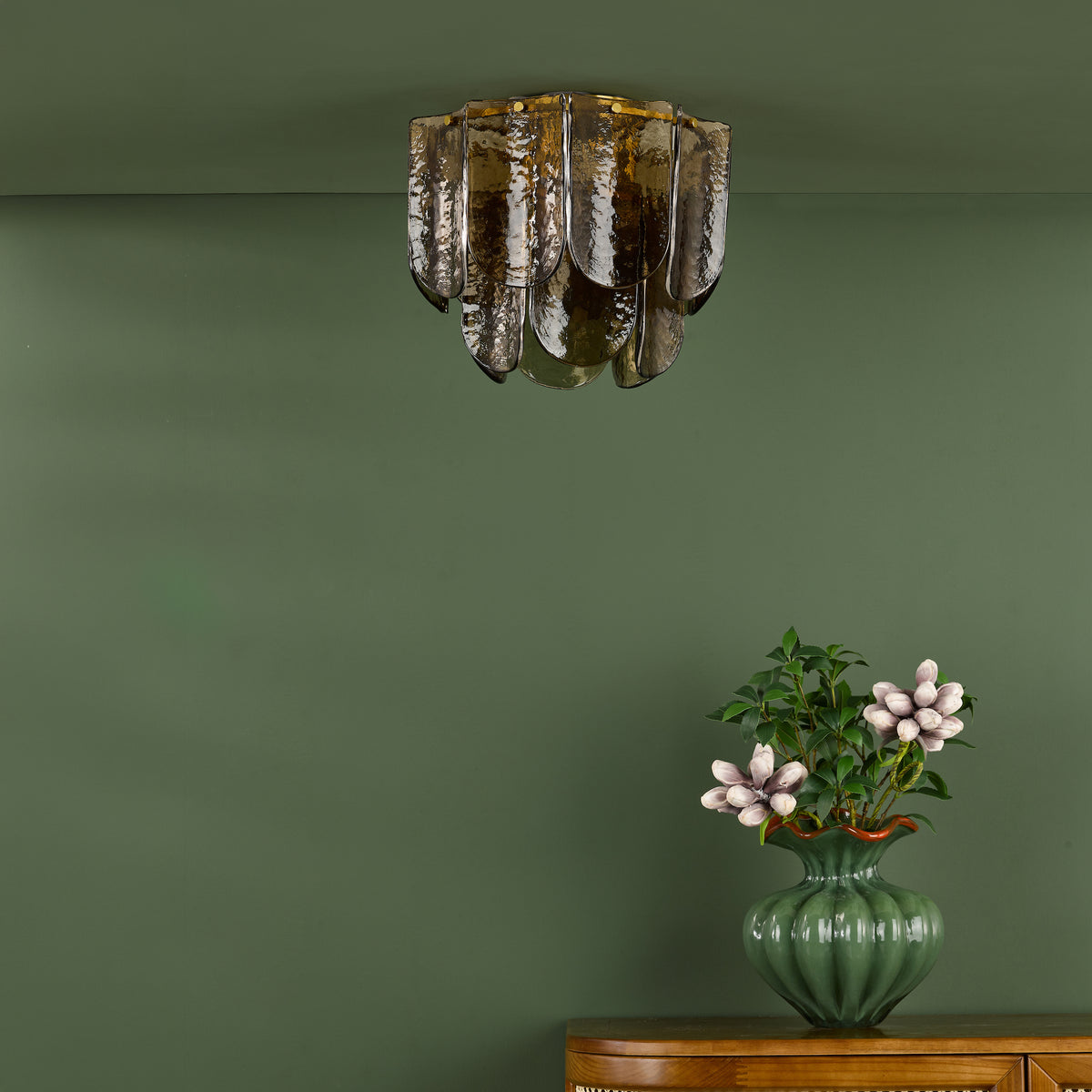 Anielle Semi Flush Ceiling Light  in Natural Brass with Tea Smoked Glass Panels