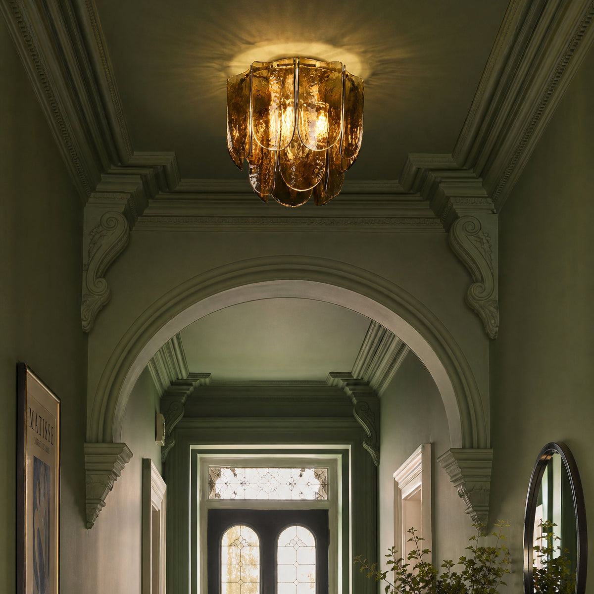 Anielle Semi Flush Ceiling Light  in Natural Brass with Tea Smoked Glass Panels