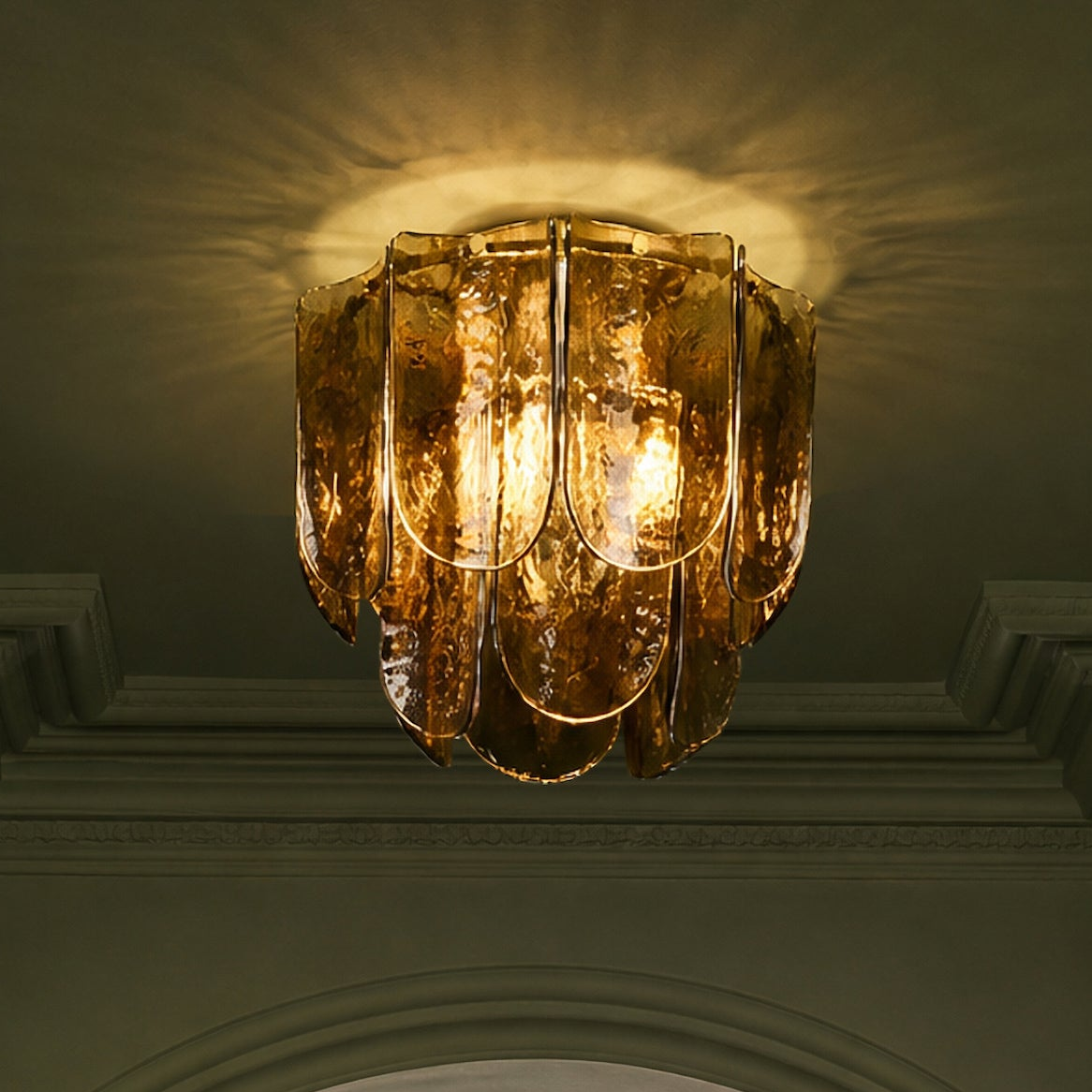 Anielle Semi Flush Ceiling Light  in Natural Brass with Tea Smoked Glass Panels