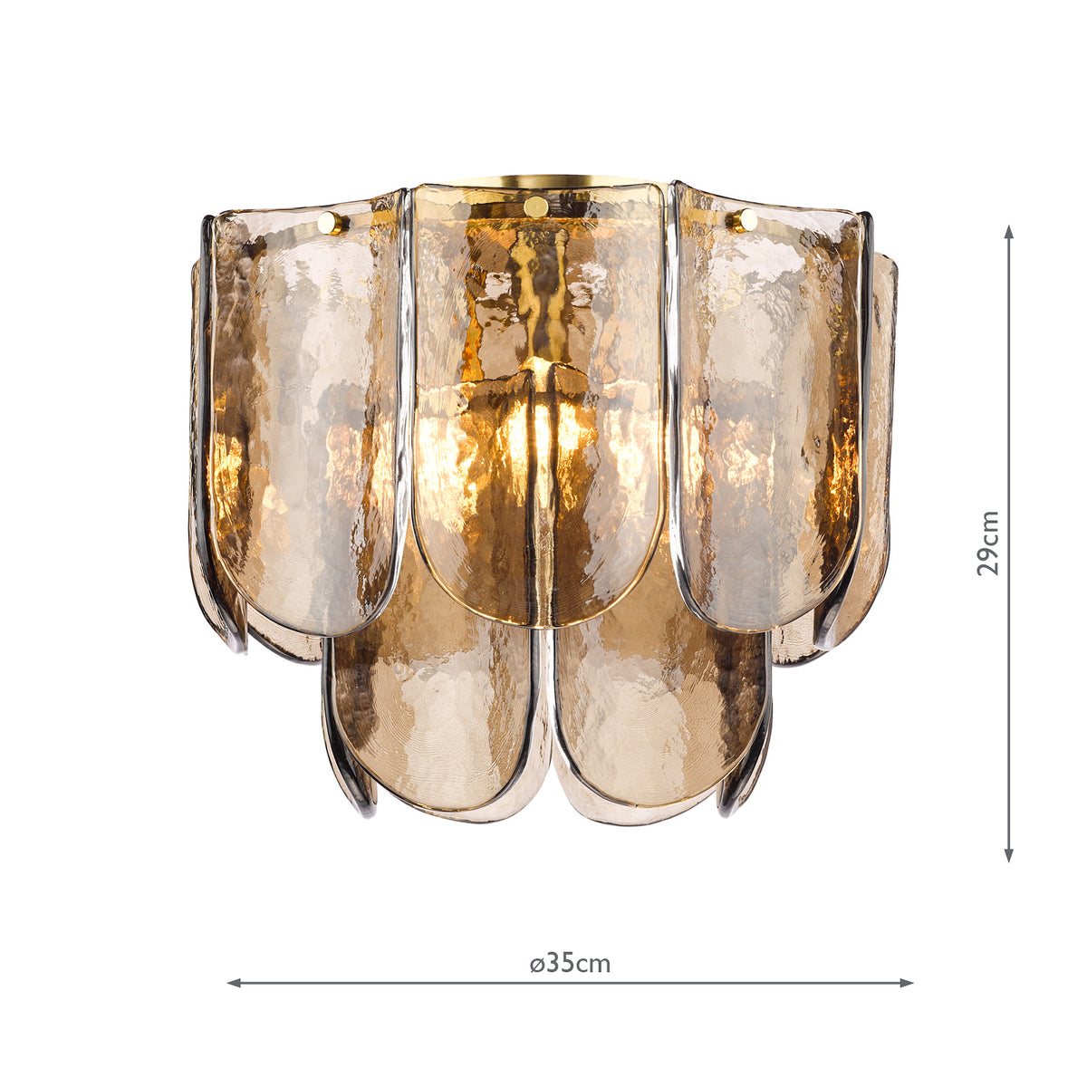 Anielle Semi Flush Ceiling Light  in Natural Brass with Tea Smoked Glass Panels