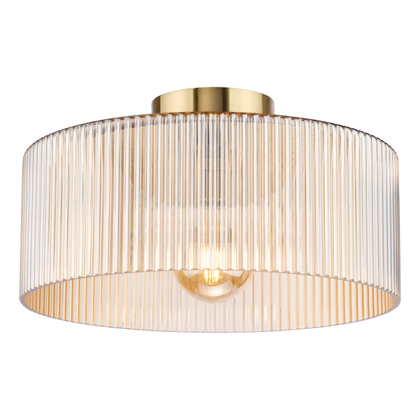 Arlo Semi Flush Ceiling Light  in Antique Bronze with Champange Ribbed Glass Shade