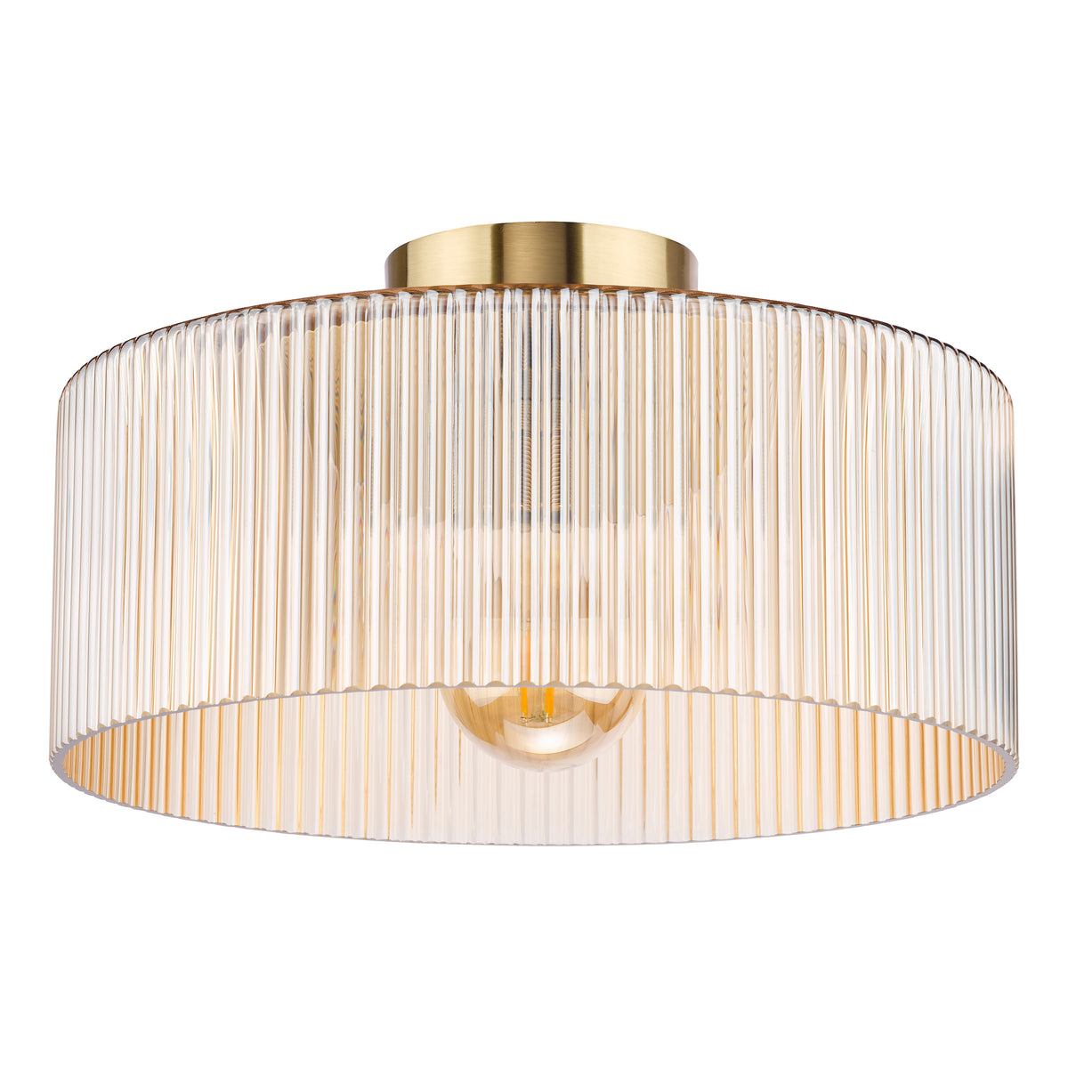 Arlo Semi Flush Ceiling Light  in Antique Bronze with Champange Ribbed Glass Shade