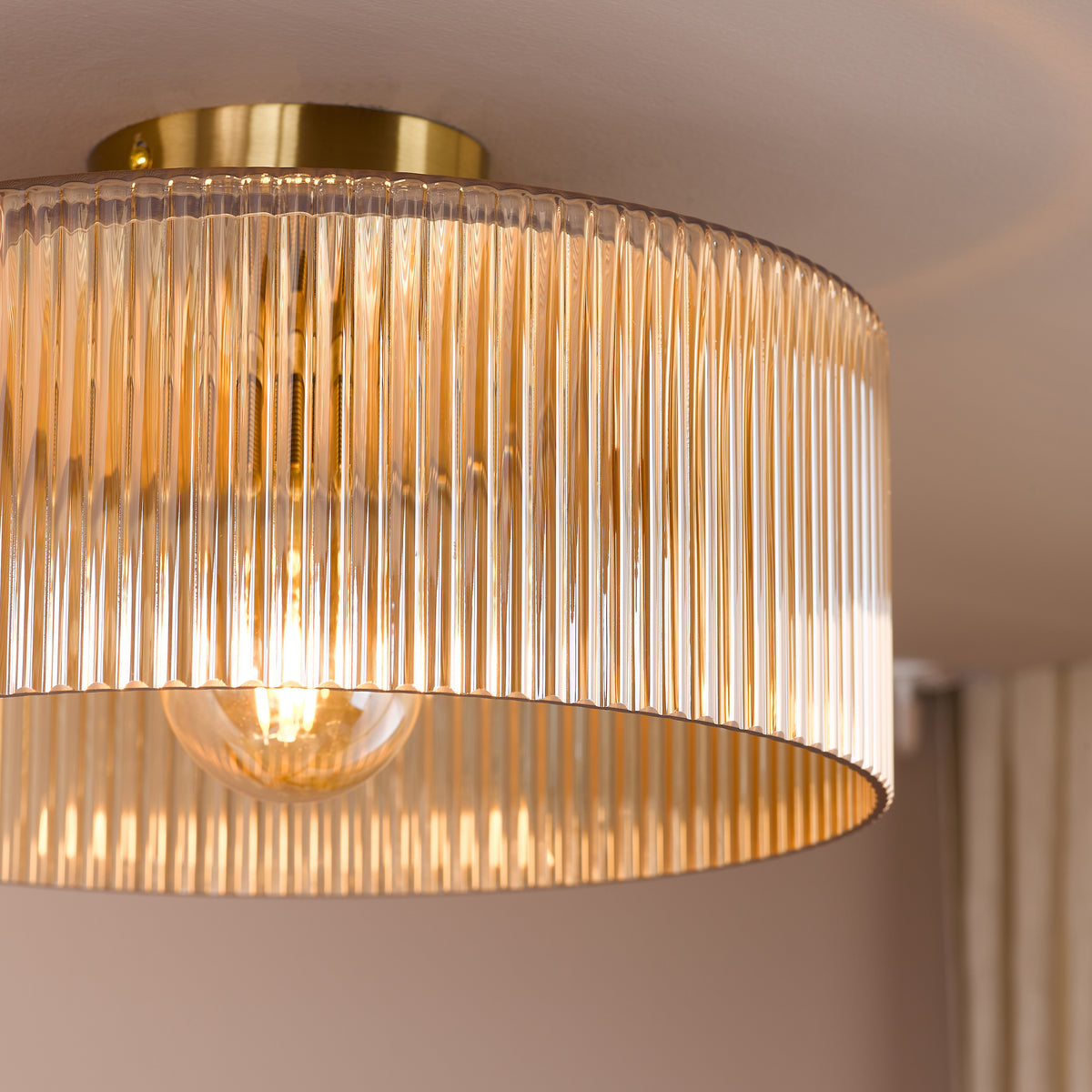 Arlo Semi Flush Ceiling Light  in Antique Bronze with Champange Ribbed Glass Shade