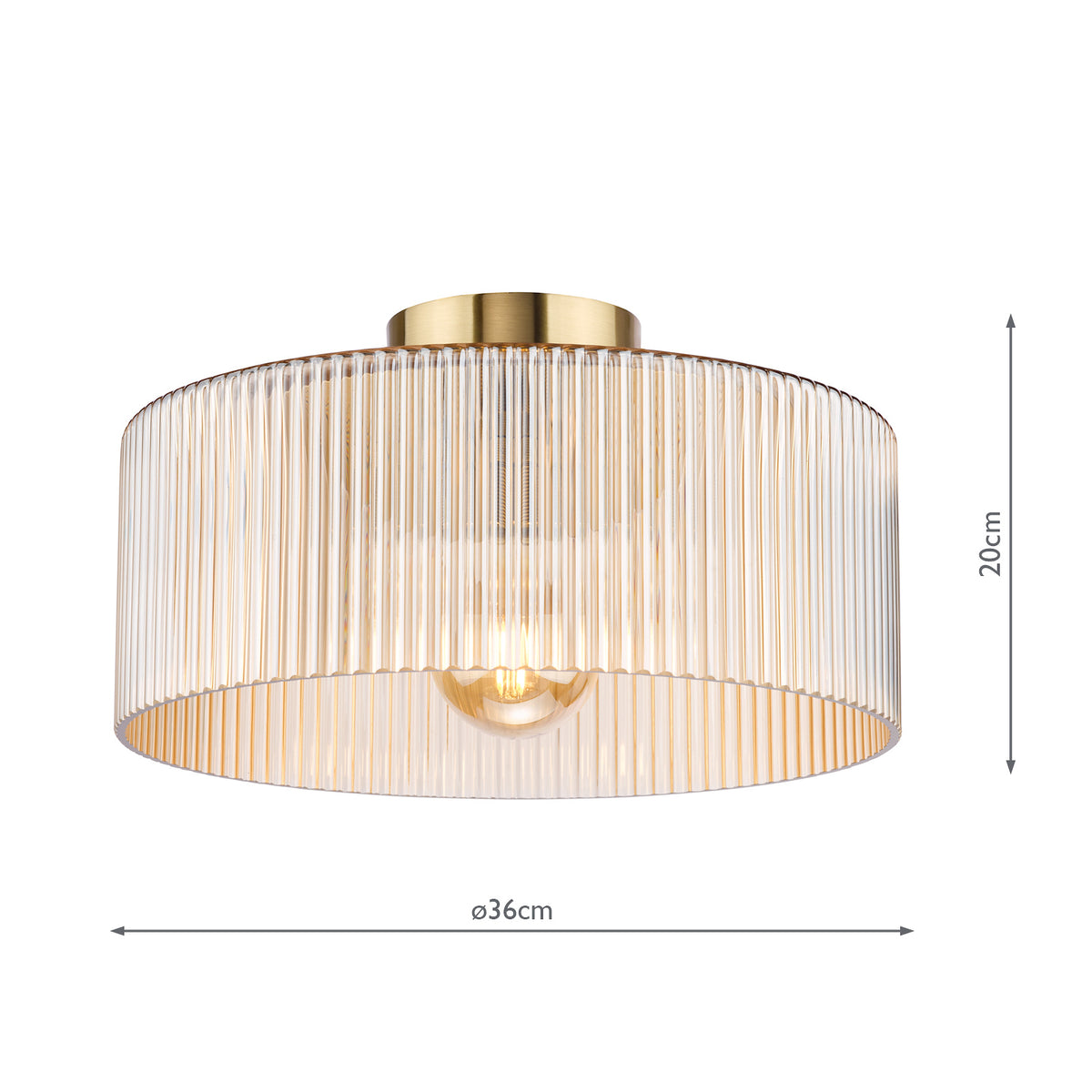 Arlo Semi Flush Ceiling Light  in Antique Bronze with Champange Ribbed Glass Shade