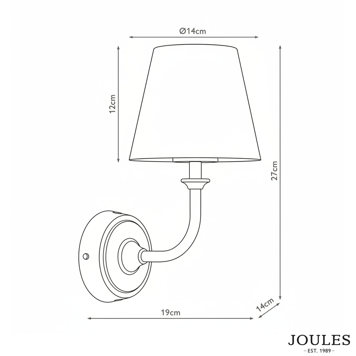 Joules Apsley rechargeable wall light technical line drawing with dimensions
