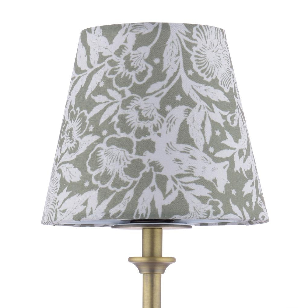 Apsley Rechargeable Wall Light in Matt Antique Brass with Green Cotton Shade