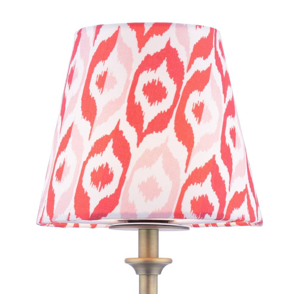 Joules Apsley rechargeable wall light with antique brass base and red patterned cotton shade