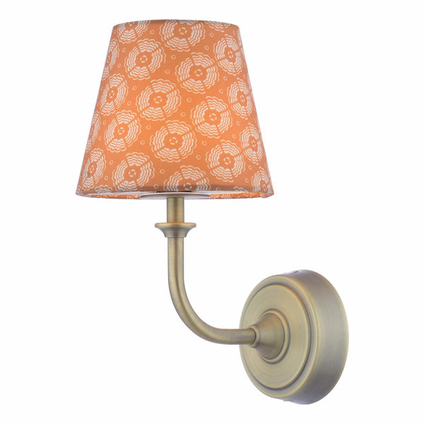 Apsley Rechargeable Wall Light in Matt Antique Brass with Yellow Cotton Shade