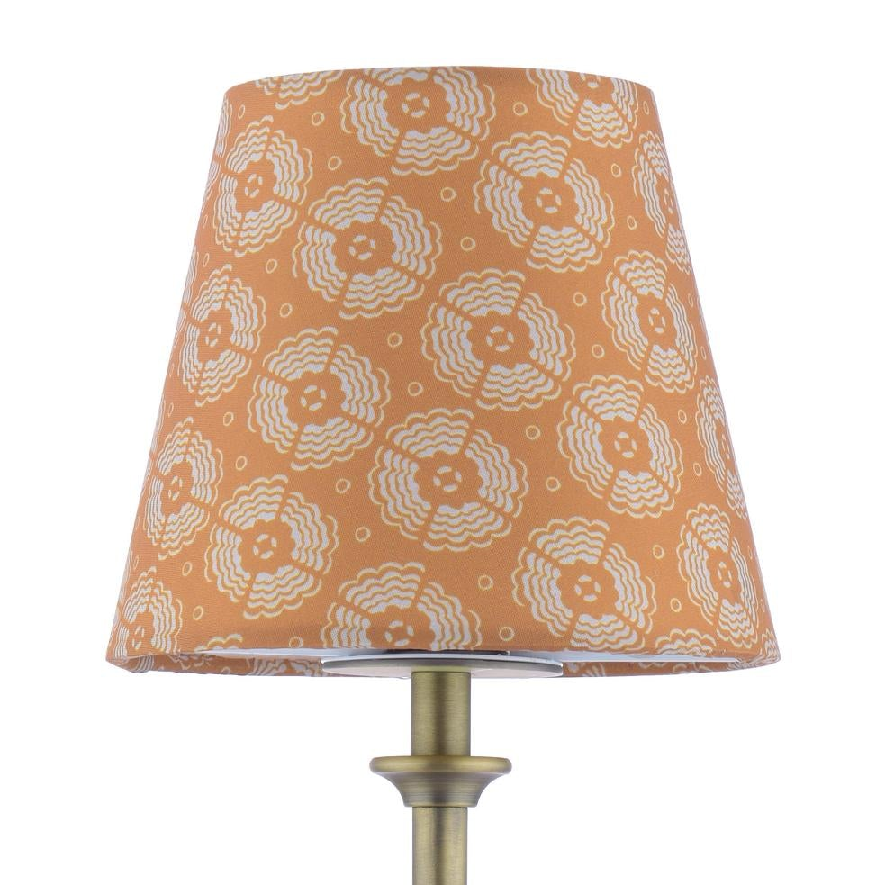 Joules Apsley rechargeable wall light with yellow patterned cotton shade and antique brass finish