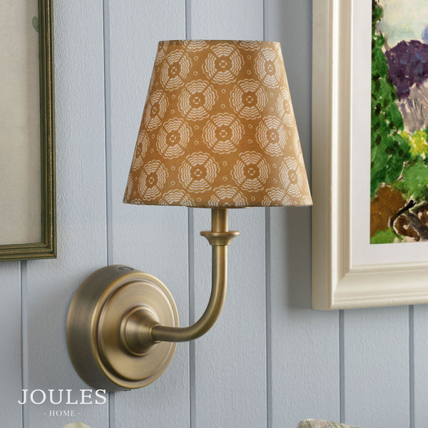 Apsley Rechargeable Wall Light in Matt Antique Brass with Yellow Cotton Shade