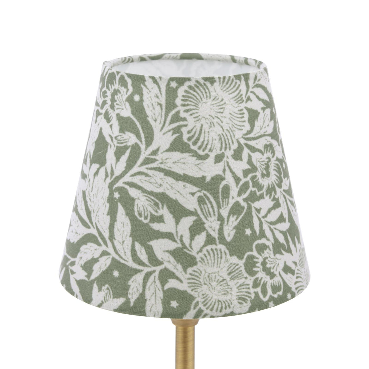 Joules Apsley rechargeable table lamp green cotton floral shade on antique brass base