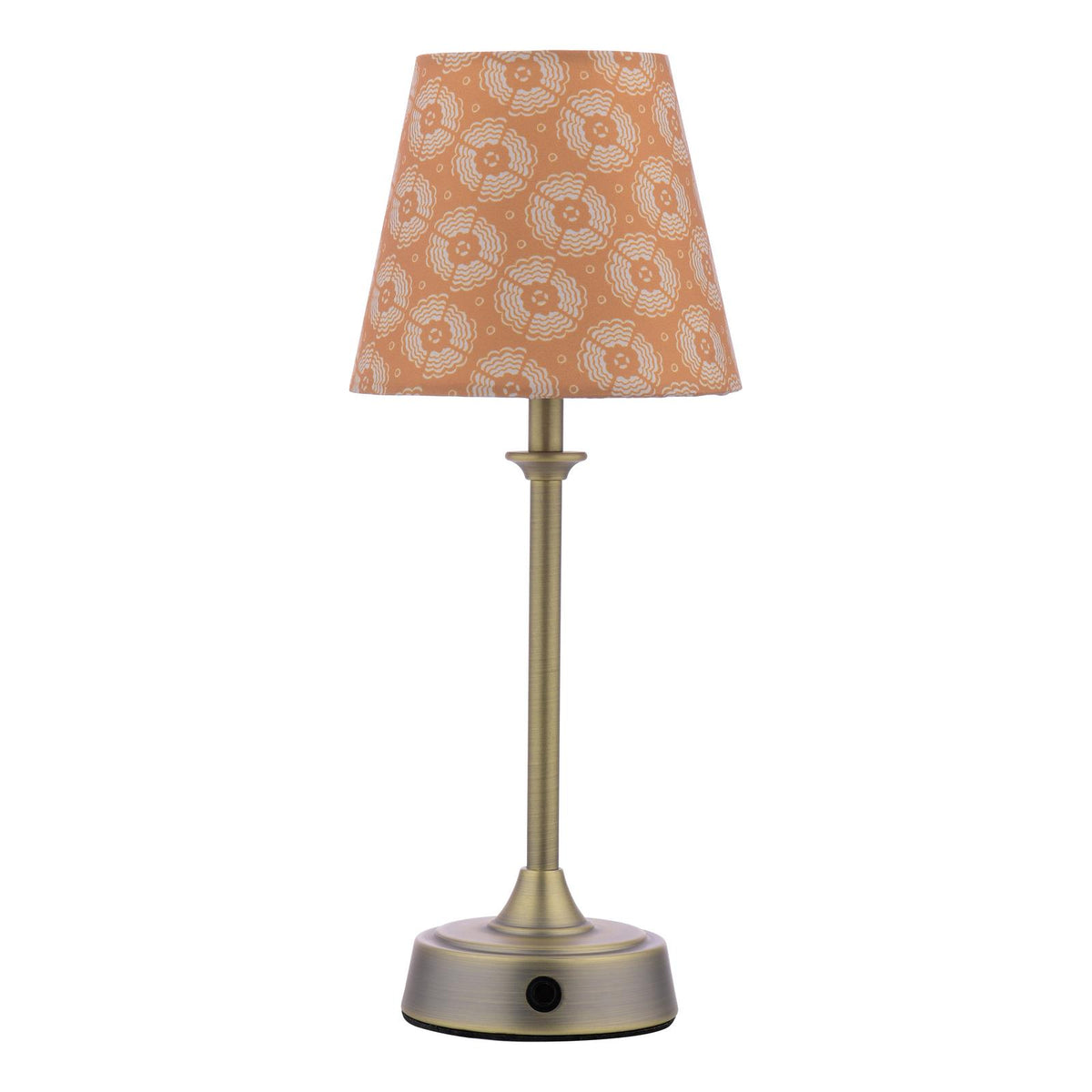 Apsley Rechargeable Table Lamp in Matt Antique Brass with Yellow Cotton Shade