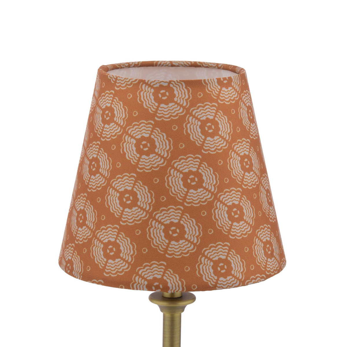 Joules Apsley rechargeable table lamp yellow cotton shade with white circular pattern