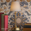 Apsley Rechargeable Table Lamp in Matt Antique Brass with Blue Floral Print Cotton Shade