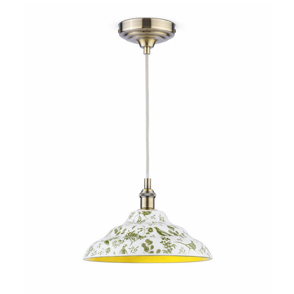 Audley Ceramic Pendant in Green & Matt Antique Brass