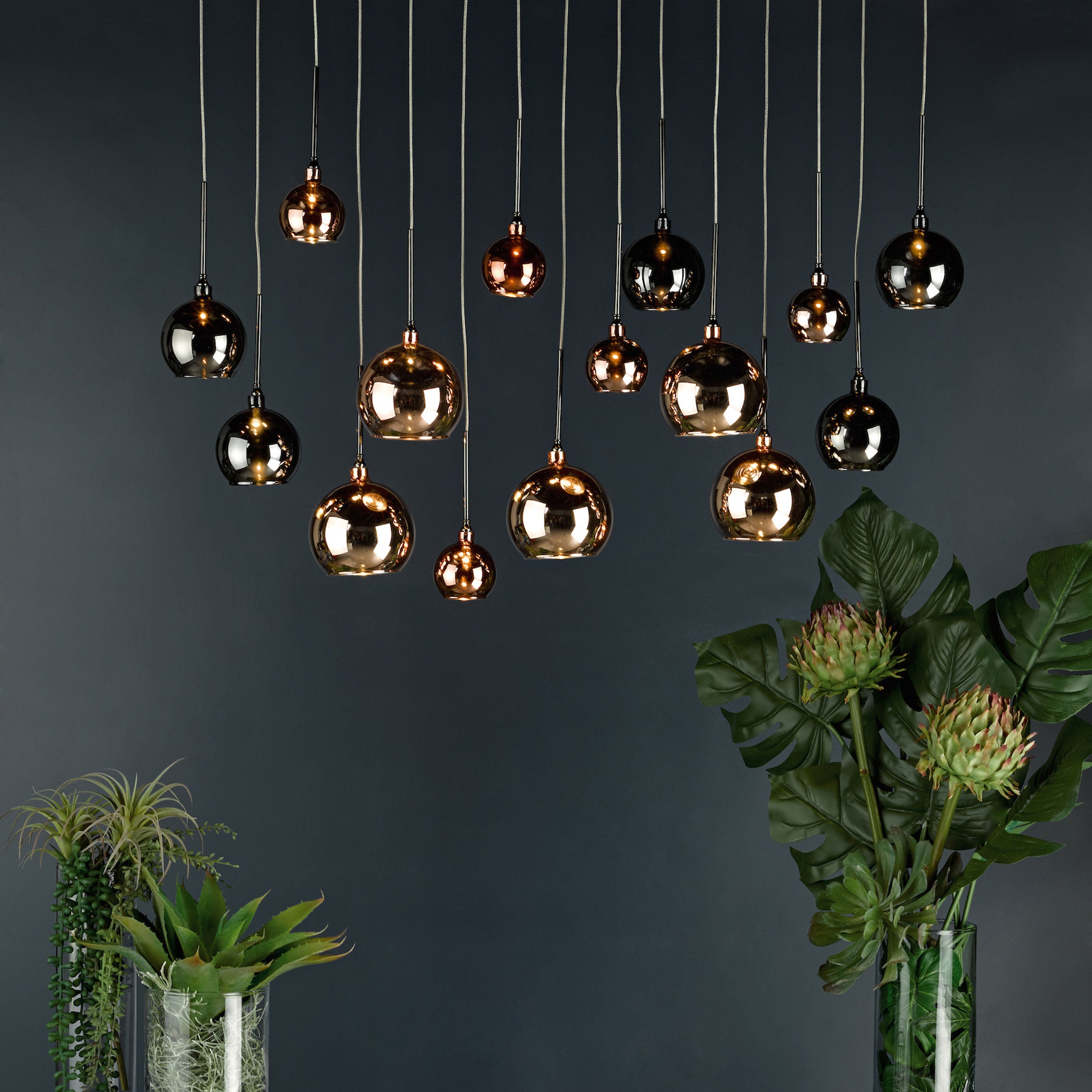 Dar Lighting Aurelia 15 Light Bar Pendant in Black Chrome and Copper ...