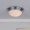 Barclay Large IP44 Flush Mount Ceiling Light In Polished Chrome with Opal Glass