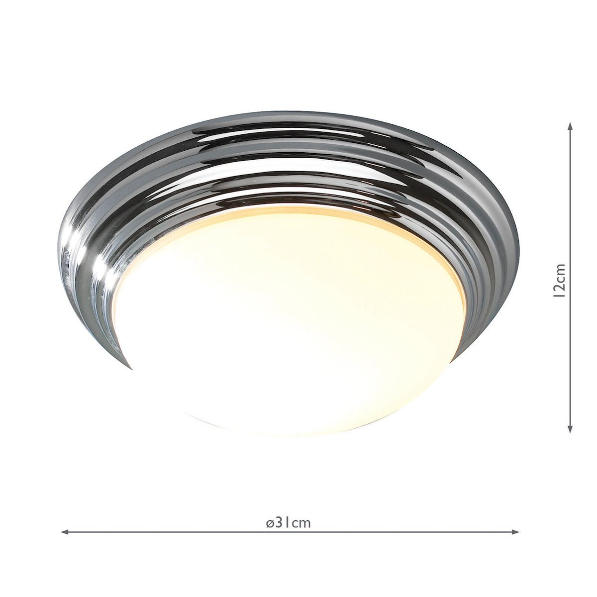 Chrome ceiling light with a frosted glass diffuser, 31cm diameter and 12cm height