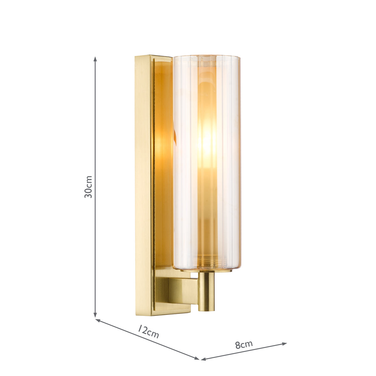 Bevin IP44 Wall Light in Natural Brass with Amber Ribbed Glass Shade